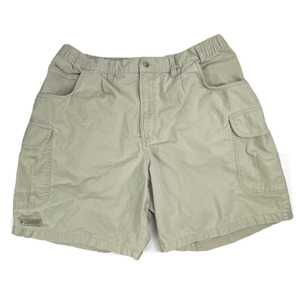Columbia Cargo Shorts Cotton Khaki Pleated Men Sz 38 Hiking Outdoor 6 Pocket Vtg